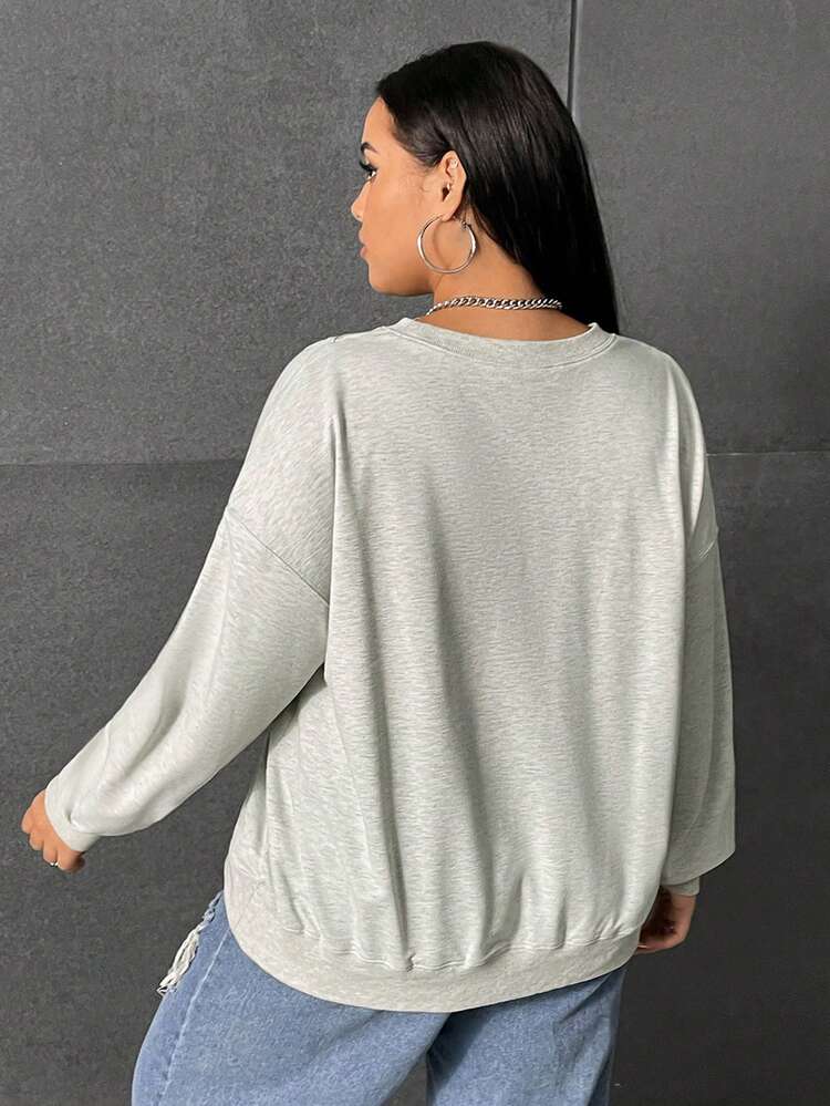Plus Letter Graphic Cut Out Drop Shoulder Sweatshirt