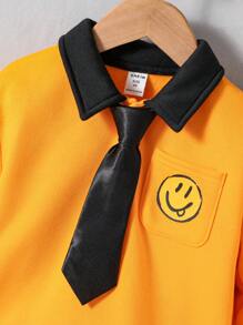 男小童卡通圖案拼接領運動衫帶系帶和運動褲 - 彩色 - 查看 6