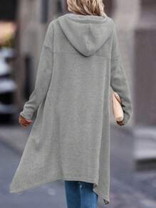 EMERY ROSE Kangaroo Pocket Drop Shoulder Drawstring Hoodie - Grey - View 2