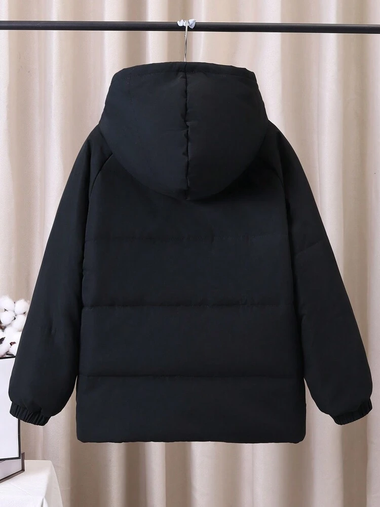 Tween Boy 1pc Cartoon Graphic Flap Detail Zipper Hooded Padded Coat