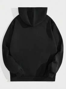 ROMWE MEN Goth 男士口號和圖案圖形帶帽上衣 - 黑色 - 查看 2