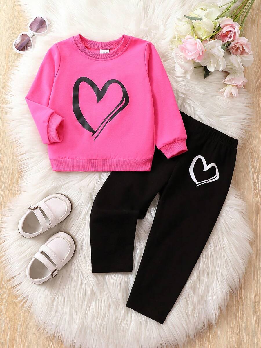 女小童愛心圖案運動衫&緊身打底褲