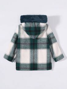 SHEIN Young Boy Plaid Double Breasted Overcoat & Scarf,In Fall/Winter