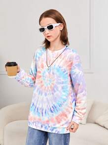 SHEIN Chica adolescente Sudadera de tie dye espiral de hombros caídos