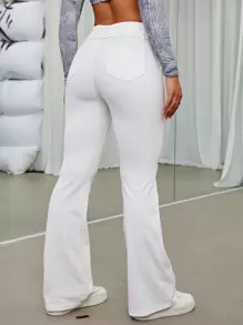 Quần jeans ống loe thắt lưng màu trơn thời trang đơn giản, phù hợp mặc hàng ngày - trắng - Xem 3
