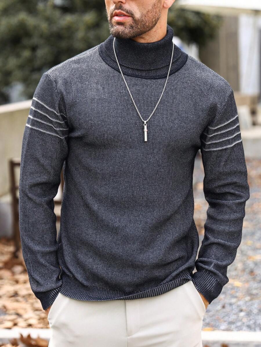 Manfinity Homme Nam Cổ áo cao Tay áo dài Áo len - màu đen - Xem 1