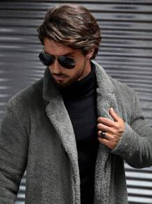 GENTILAND Nam Mở Mặt trước Áo khoác Teddy - Màu xám đen - Xem 6