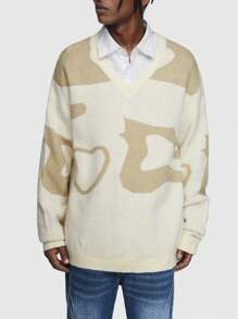 ROMWE MEN Street Life 男士圖形圖案V領套頭毛衣 - 彩色 - 查看 3