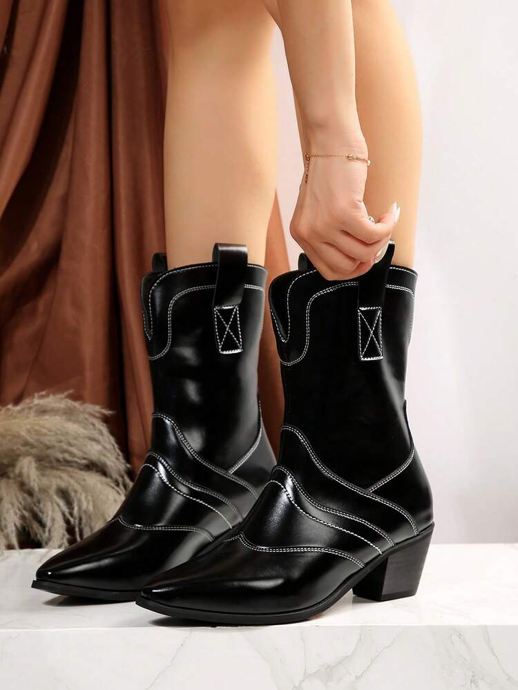 Women's Western Style Short Boots Black Cowgirl Boots | SHEIN USA