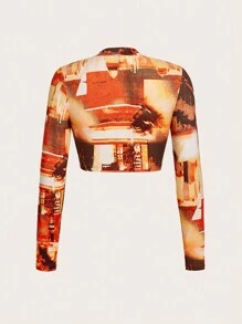 SHEIN ICON Graphic Print Crop Tee - Red - View 2