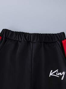 SHEIN Chico preadolescente Pantalones deportivos con sudadera con estampado de letra de color combinado - Multicolor - Ver 4