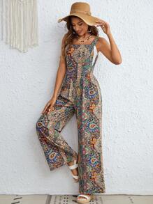 SHEIN VCAY Women's Patterned Overalls Jumpsuit - Multicolor - View 4