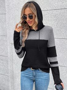 SHEIN LUNE 春夏女士帽子裝飾顏色塊針織格子圖案休閒t恤 - 灰色 - 查看 5