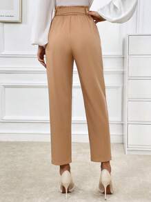 SHEIN Privé High Waist Belted Pants - Brown - View 2