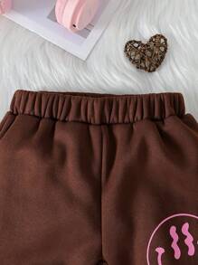 SHEIN 女小童標語圖案衛衣和衛褲 - 棕色 - 查看 4