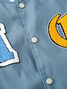 Manfinity 男士字母圖案雙色學院風夾克無連帽衫 - 藍色 - 查看 5