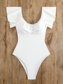 Swim Mod Summer Beach Women's Solid Color Smocked One-Piece Swimsuit