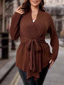 Franclia 大碼素色腰帶外套 - 咖啡棕 - 查看 4