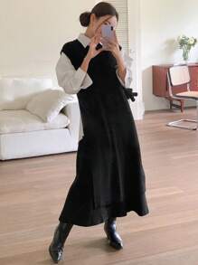 DAZY Solid Sweater Vest Without Blouse - Black - View 6