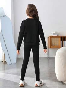 Tween Girl Letter Graphic Tee & Leggings - Black - View 2