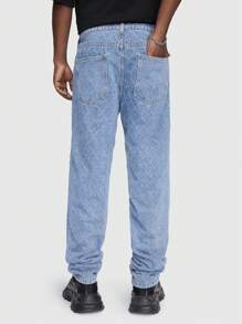 ROMWE MEN Street Life Guys Star Print Straight Leg Jeans - Blue - View 5