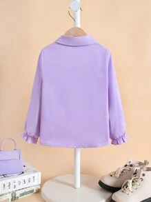 SHEIN 女小童前大蝴蝶結喇叭袖襯衫