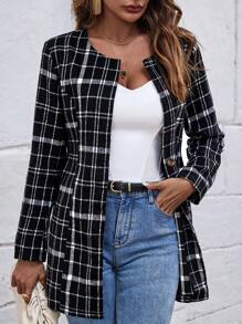 SHEIN LUNE Plaid Print Open Front Overcoat Fall Cloth For Women - Multicolor - View 4