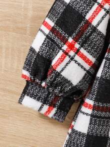 SHEIN 女嬰格紋印花開門襟外套無毛衣 - 黑色 - 查看 5