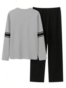 Men Striped Print Hooded PJ Set - Multicolor - View 2