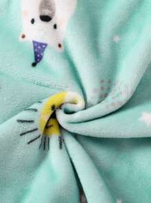 Young Boy Cartoon Graphic Dual Pocket Flannel PJ Set - Green - View 8