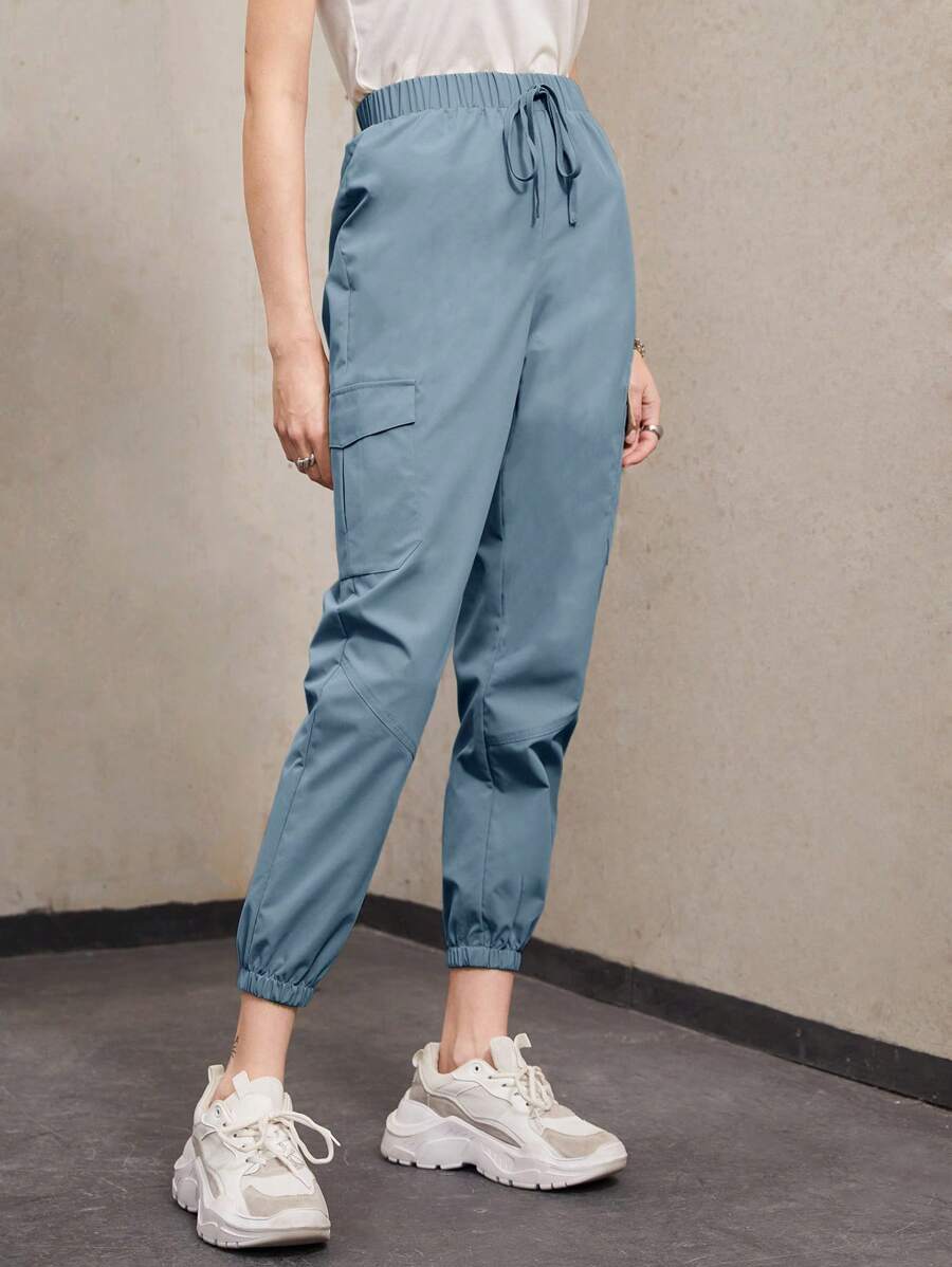 Mulvari 前打結側翻蓋口袋九分工裝褲 - 藍色 - 查看 1