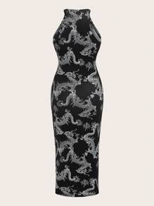 SHEIN ICON In Toàn bộ Halter Neck Váy bodycon - màu đen - Xem 2