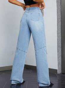 SHEIN ICON High Waist Slant Pocket Straight Leg Jeans