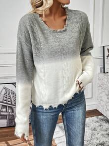 SHEIN Frenchy Bóng Thả vai Áo len Distressed - Nhiều màu - Xem 5