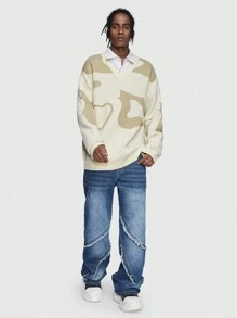 ROMWE MEN Street Life 男士圖形圖案V領套頭毛衣 - 彩色 - 查看 2