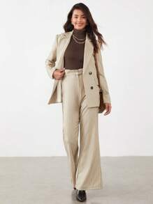 RueChic Solid Brown Turtleneck Elastic Fitted Blouse, Work Uniform - Chocolate Brown - View 3