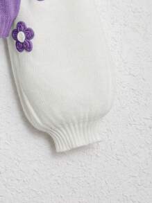 SHEIN Teen Girl Floral Patched Drop Shoulder Colorblock Cardigan - Mauve Purple - View 3