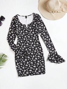 Soleia In hoa Ditsy tay áo lá sen Đầm - Nhiều màu - Xem 1