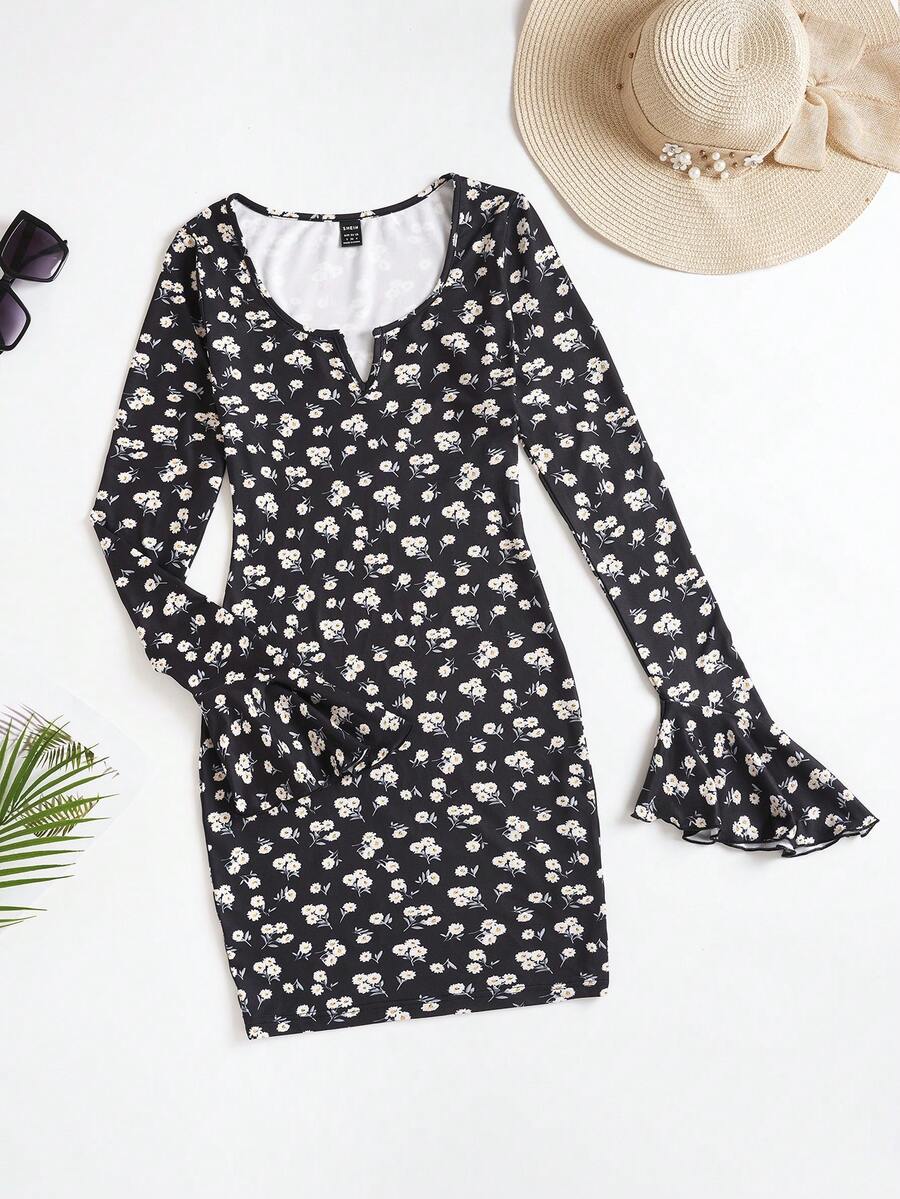 Soleia In hoa Ditsy tay áo lá sen Đầm - Nhiều màu - Xem 1