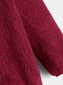 SHEIN Chàng trai trẻ Dây kéo áo có mũ Áo Teddy Jackets - Màu Đỏ Sâu - Xem 4