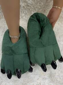 Fashionable And Cute Moss Green Paw Design Indoor Slippers - Dark Green - View 2