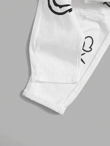 SHEIN 男大童字母和卡通圖案破洞牛仔褲 - 白色 - 查看 5