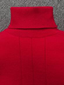 SHEIN Chàng trai trẻ Áo cao cổ Áo chui đầu Áo len - Đỏ - Xem 4