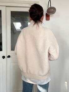 SHEIN Unity 半拉鏈落肩袖絨毛運動衫不帶T恤 - 杏色 - 查看 2