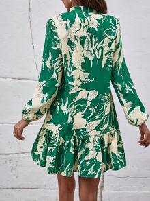 SHEIN Clasi 圖案印花缺口領荷葉邊娃娃裙 - 彩色 - 查看 2