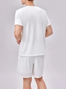 Manfinity VCAY Nam Đồ họa trái tim & khẩu hiệu Áo thun & quần đùi - trắng - Xem 2