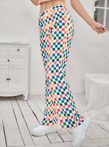 SHEIN EZwear 格紋印花長褲 - 彩色 - 查看 5