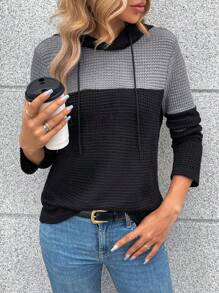 SHEIN LUNE 春夏女士帽子裝飾顏色塊針織格子圖案休閒t恤 - 灰色 - 查看 4