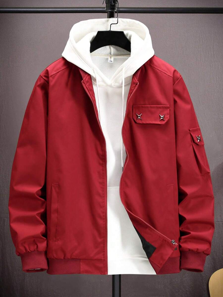 Manfinity Homme Chaqueta De Hombre Con Bolsillo Con Solapa Y Cremallera Sin Capucha