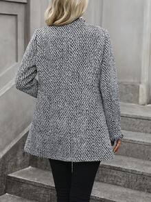 SHEIN Clasi 毛邊緣開門襟外套 - 黑與白 - 查看 2